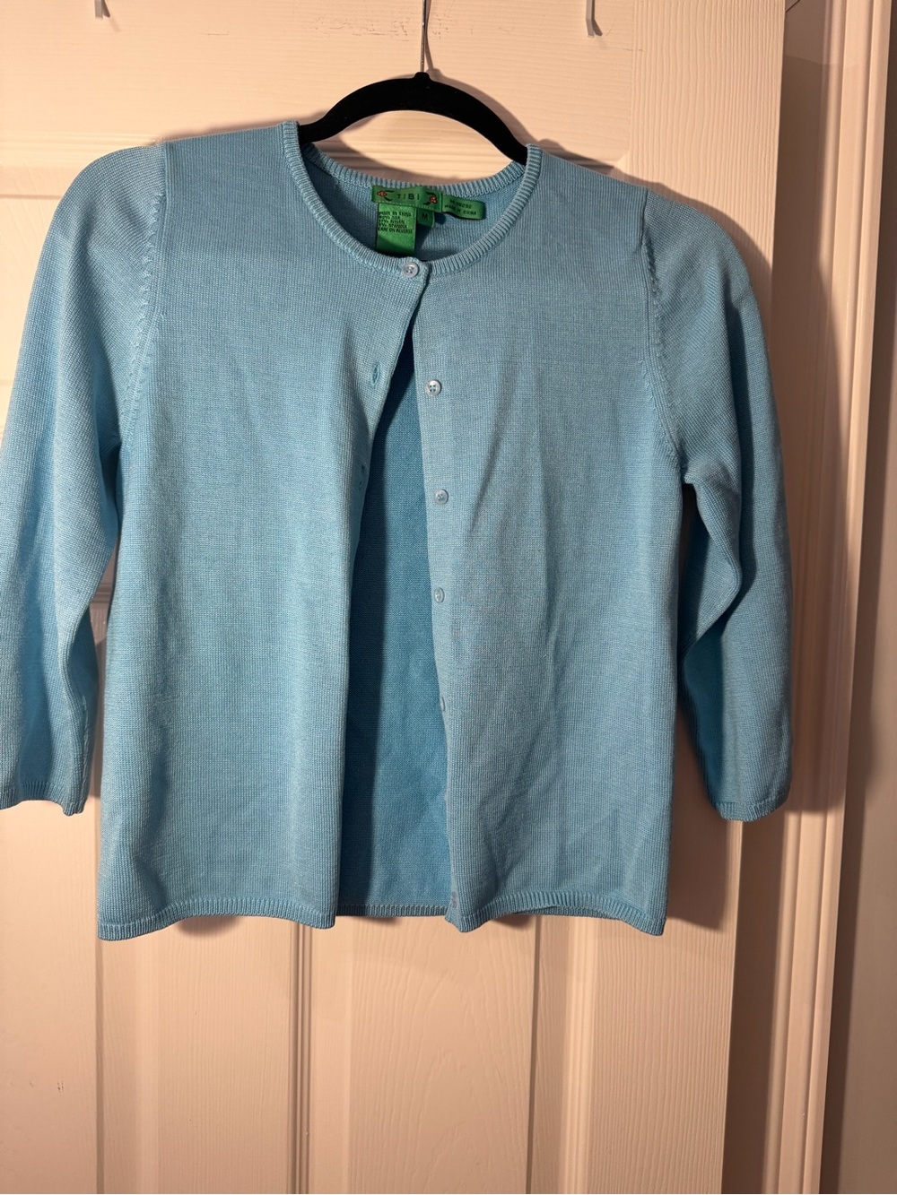 Tibi Light Blue Button-Front Crewneck Cardigan